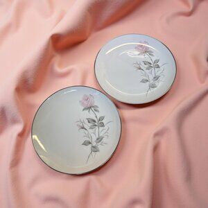 Cathy Rose Fine China 6.25" Bread Dessert Plates Set of 2 Pink Roses Made in Jap